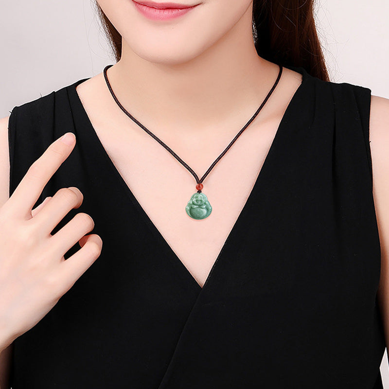 Unisex Cyan Jade Success Necklace with Buddha Symbol Pendant