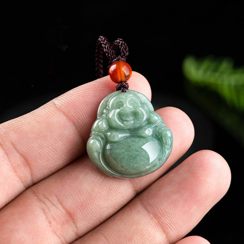 Unisex Cyan Jade Success Necklace with Buddha Symbol Pendant