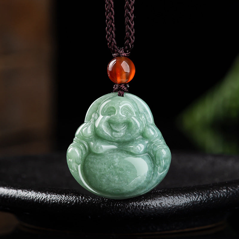 Unisex Cyan Jade Success Necklace with Buddha Symbol Pendant