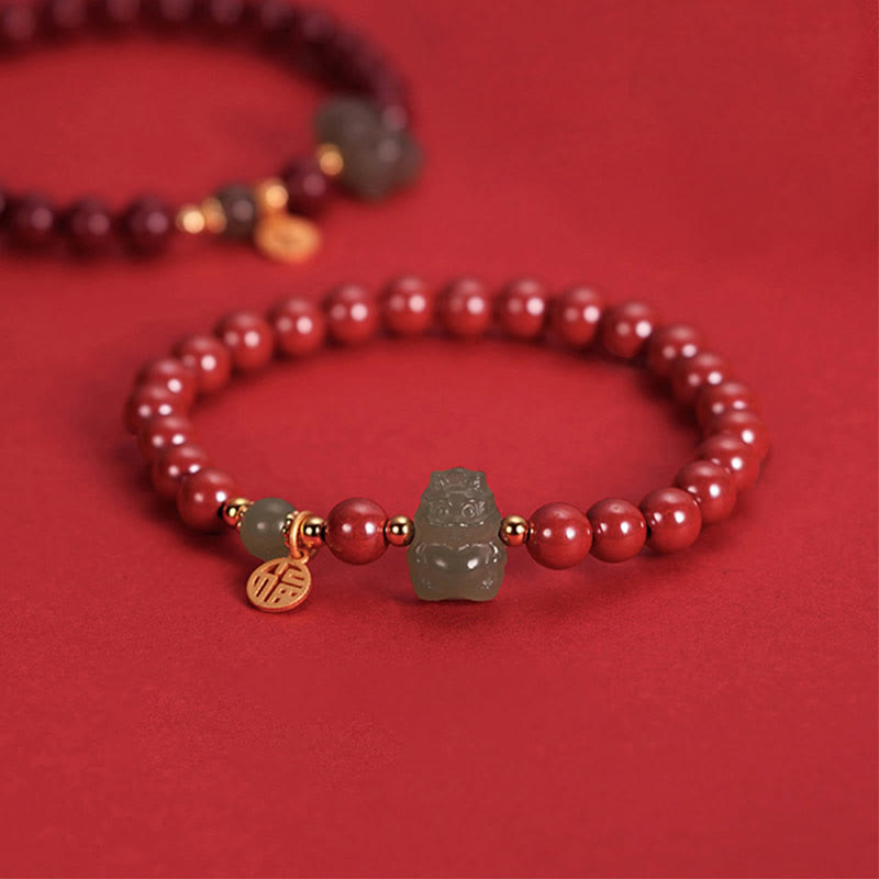 Unisex Dragon Bracelet With Cinnabar Jade Charm | Healing Sounds