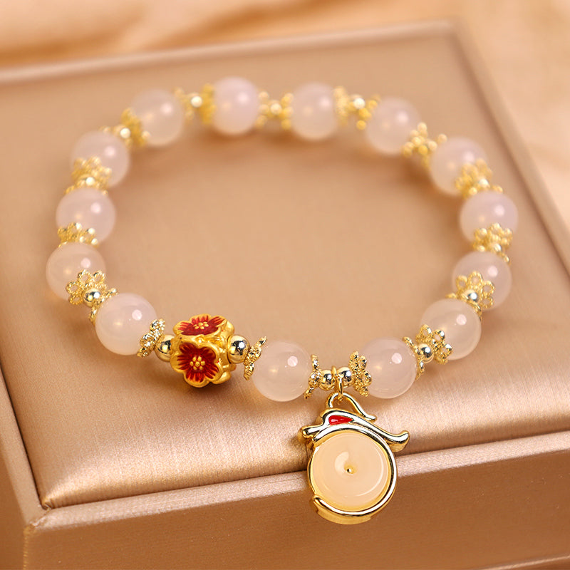 Unisex Dragon Bracelet with White Agate & Green Aventurine for Peace