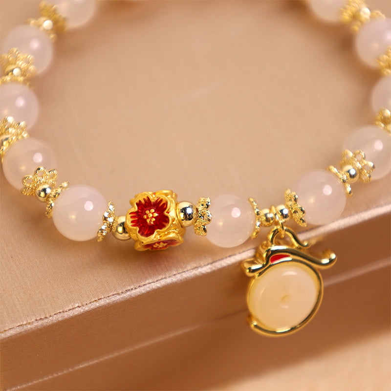 Unisex Dragon Bracelet with White Agate & Green Aventurine for Peace