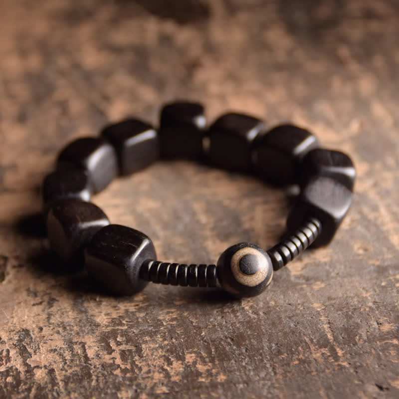 Unisex Ebony Wood Dzi Bead Spiritual Bracelet for Strength