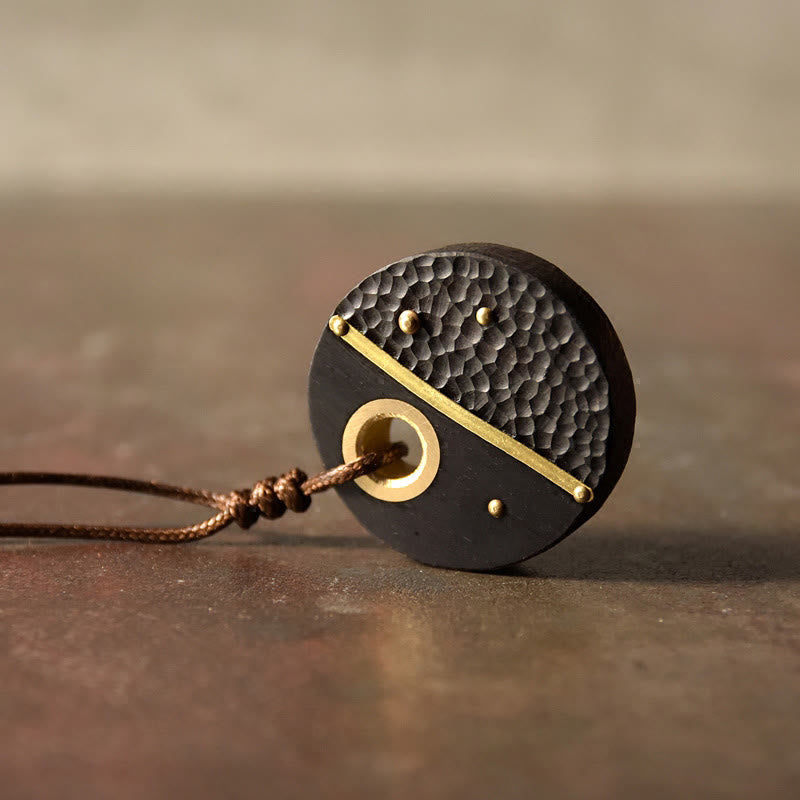 Unisex Ebony Wood Spiritual Necklace with Copper Pendant for Peace