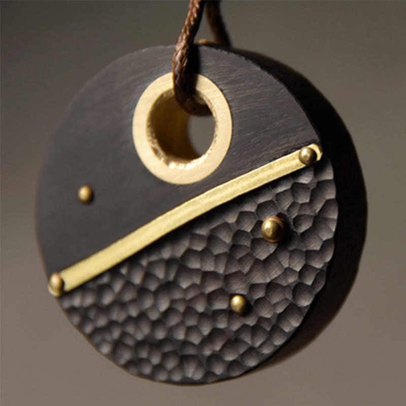 Unisex Ebony Wood Spiritual Necklace with Copper Pendant for Peace