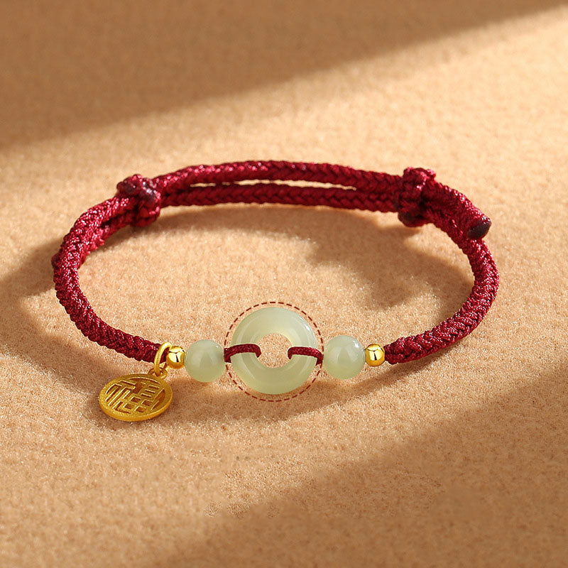Unisex Hetian Jade Peace Buckle Fu Charm Bracelet