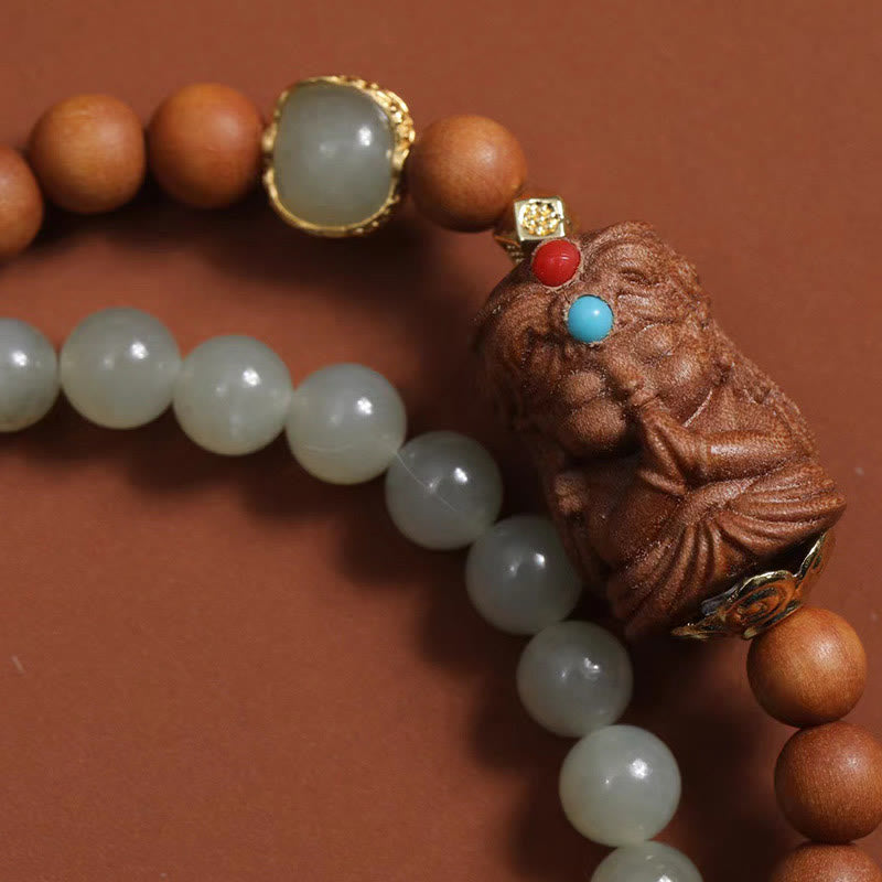 Unisex Hetian Jade and Sandalwood Prosperity Bracelet 13-21cm