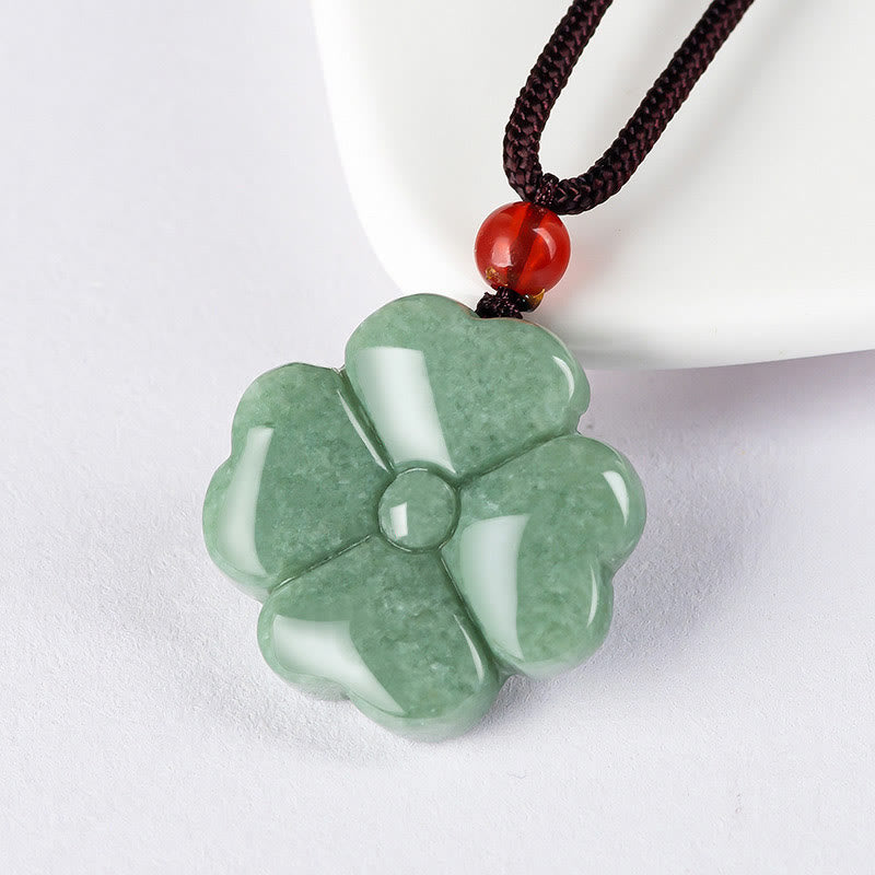 Unisex Jade Four Leaf Clover Prosperity Necklace Pendant
