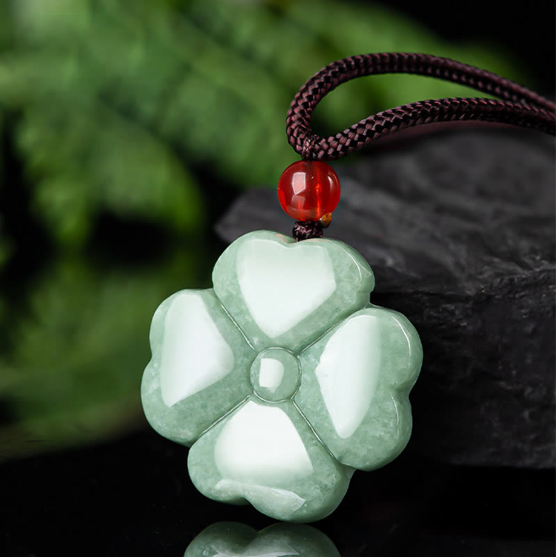 Unisex Jade Four Leaf Clover Prosperity Necklace Pendant