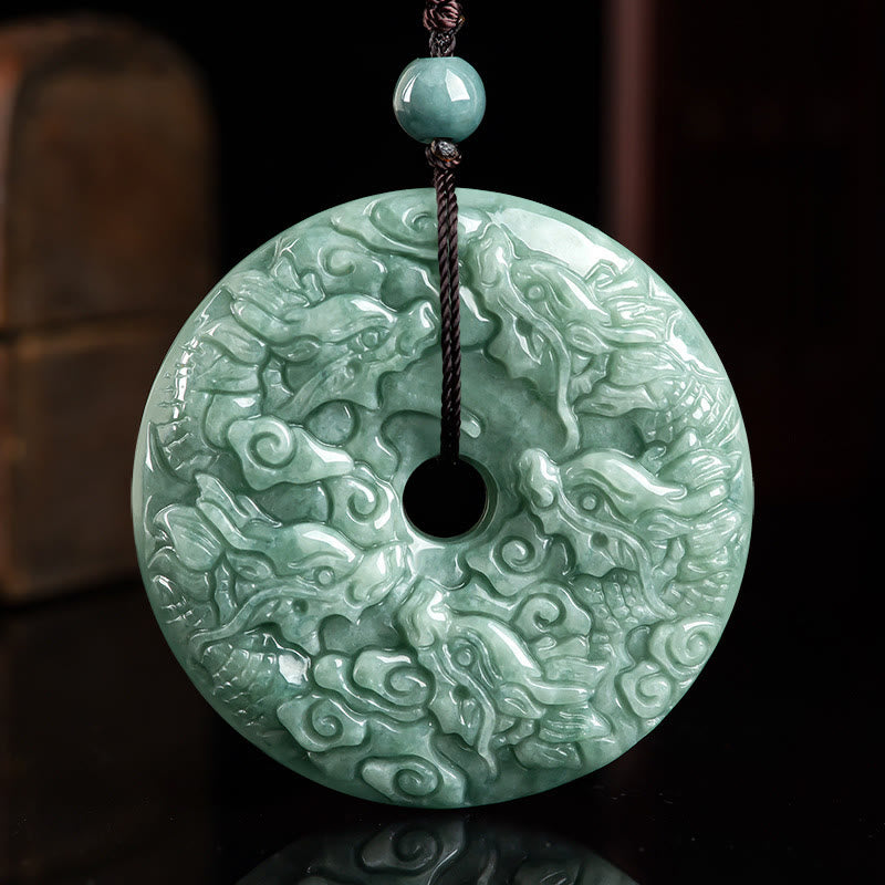 Unisex Jade Necklace with Year of the Dragon Peace Buckle Pendant