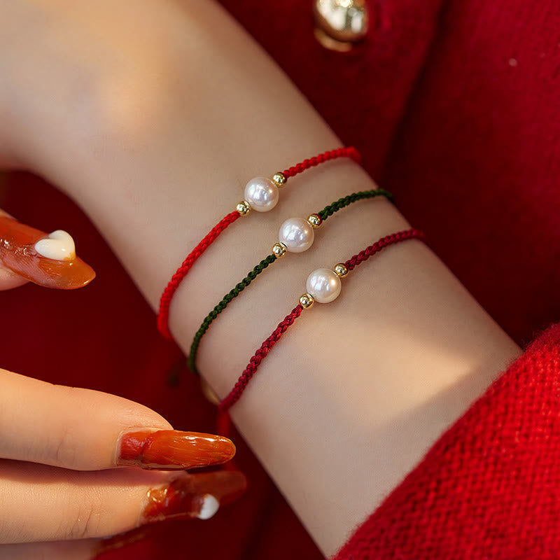 Unisex Pearl Bead Luck Bracelet on Red String 6mm Beads