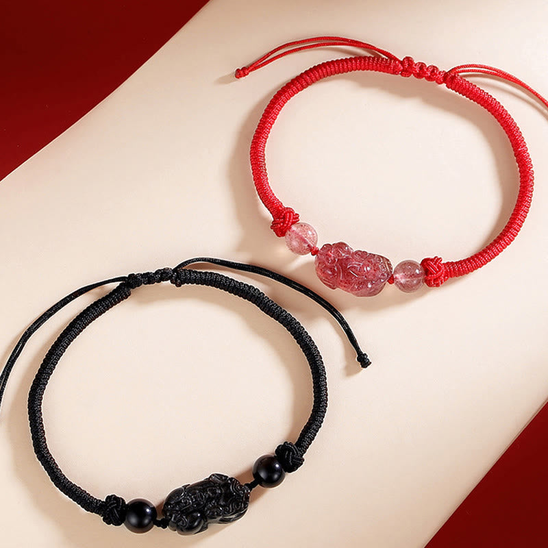 Unisex Silver Sheen Obsidian PiXiu Protection Bracelet 8mm Beads