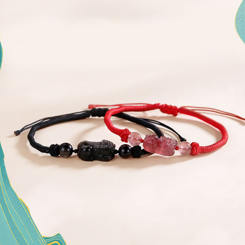 Unisex Silver Sheen Obsidian PiXiu Protection Bracelet 8mm Beads