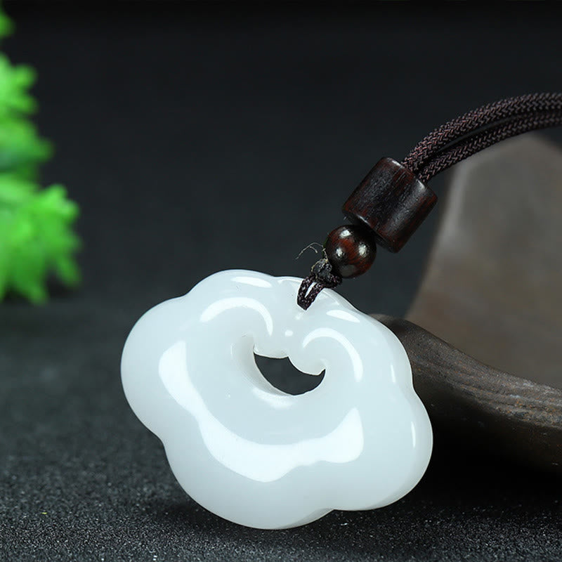 Unisex Tianshan Jade Chinese Lock Abundance Necklace