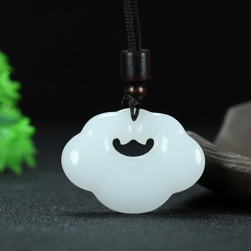 Unisex Tianshan Jade Chinese Lock Abundance Necklace