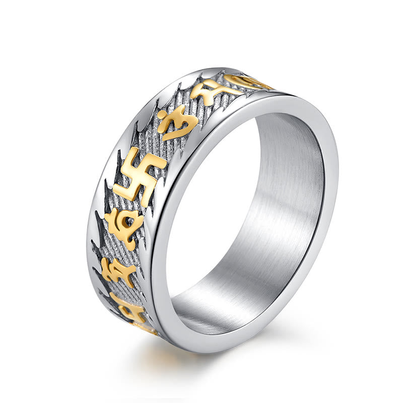 Unisex Titanium Steel Om Mani Padme Hum Ring - Six True Words Symbolism