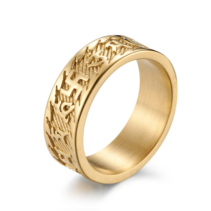 Unisex Titanium Steel Om Mani Padme Hum Ring - Six True Words Symbolism