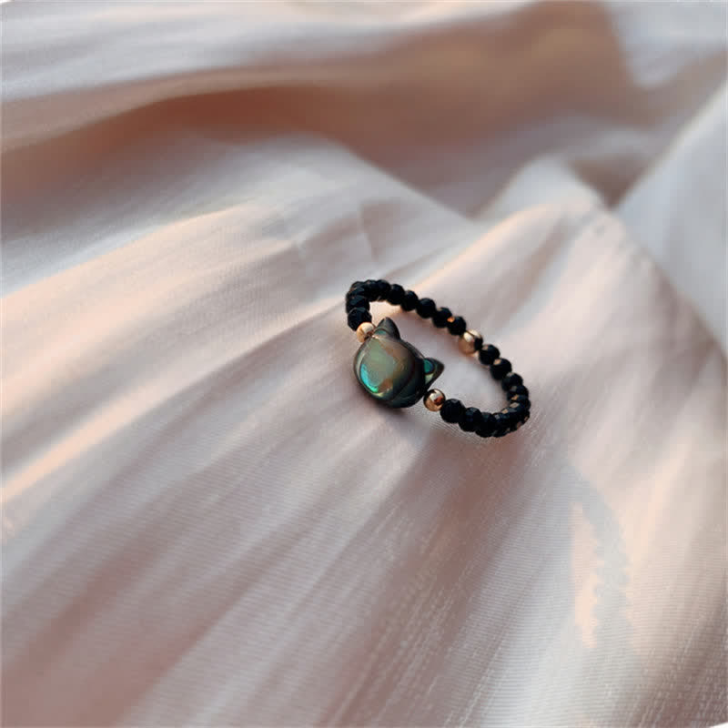 Unisex Tridacna Stone Cat 14K Gold Spiritual Ring