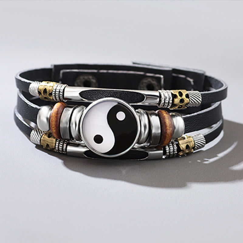 Unisex Yin Yang Leather Balance Bracelet 21.5cm