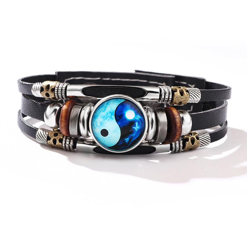 Unisex Yin Yang Leather Balance Bracelet 21.5cm