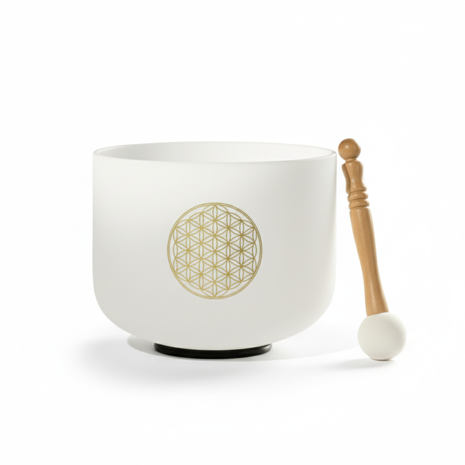 528 Hz C Note High C Flower of Life Frosted Crystal Bowl