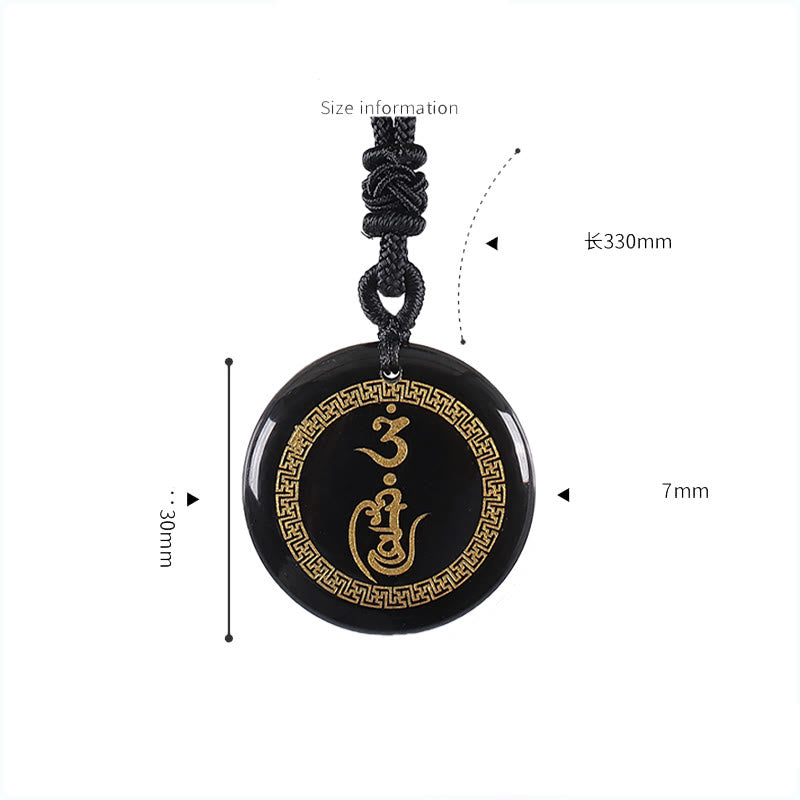 Vajra Swastika Pattern Black Obsidian Protection Necklace
