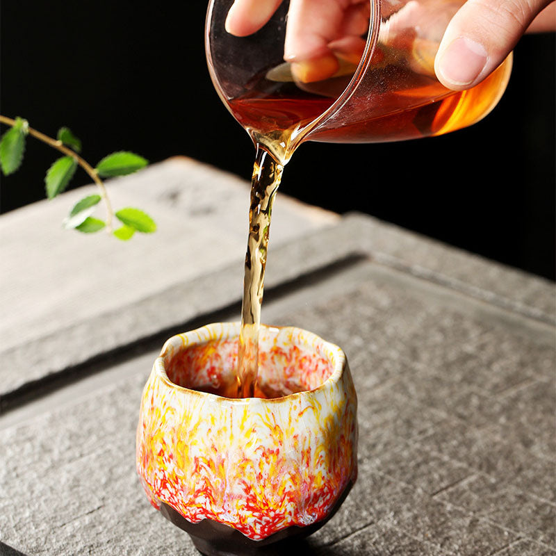 Vibrant Ceramic Zen Teacup 130ml | Orange Red or Green Yellow