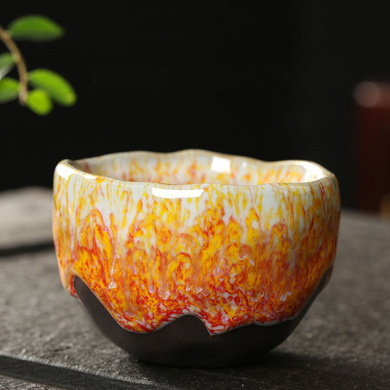 Vibrant Ceramic Zen Teacup 130ml | Orange Red or Green Yellow
