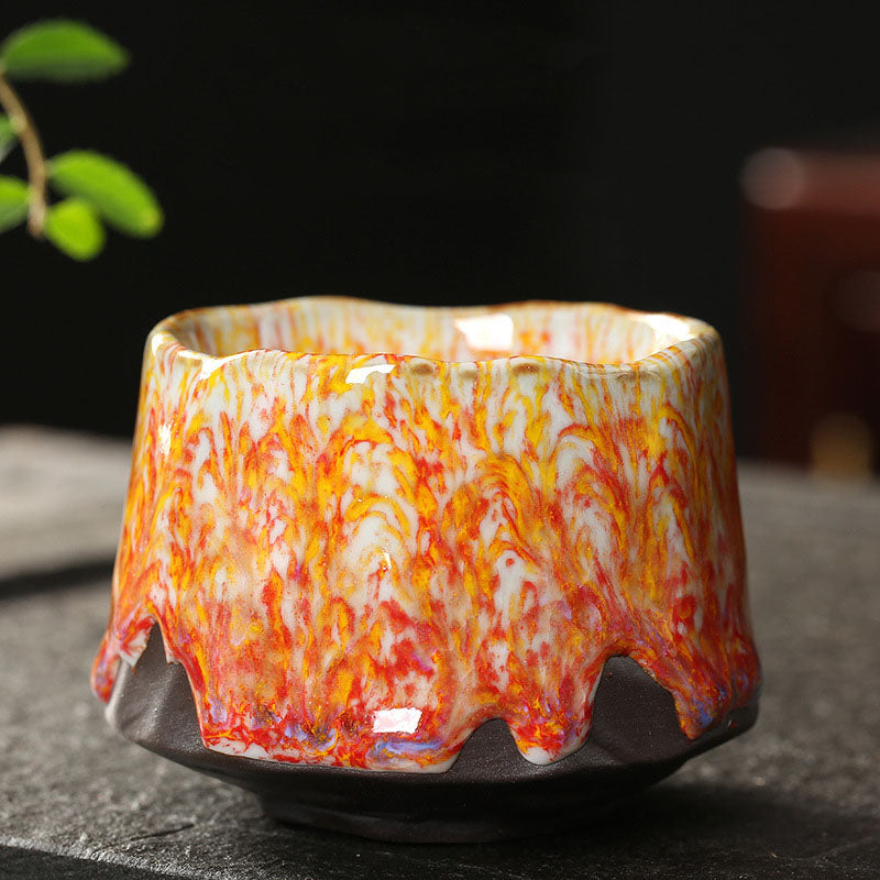 Vibrant Ceramic Zen Teacup 130ml | Orange Red or Green Yellow