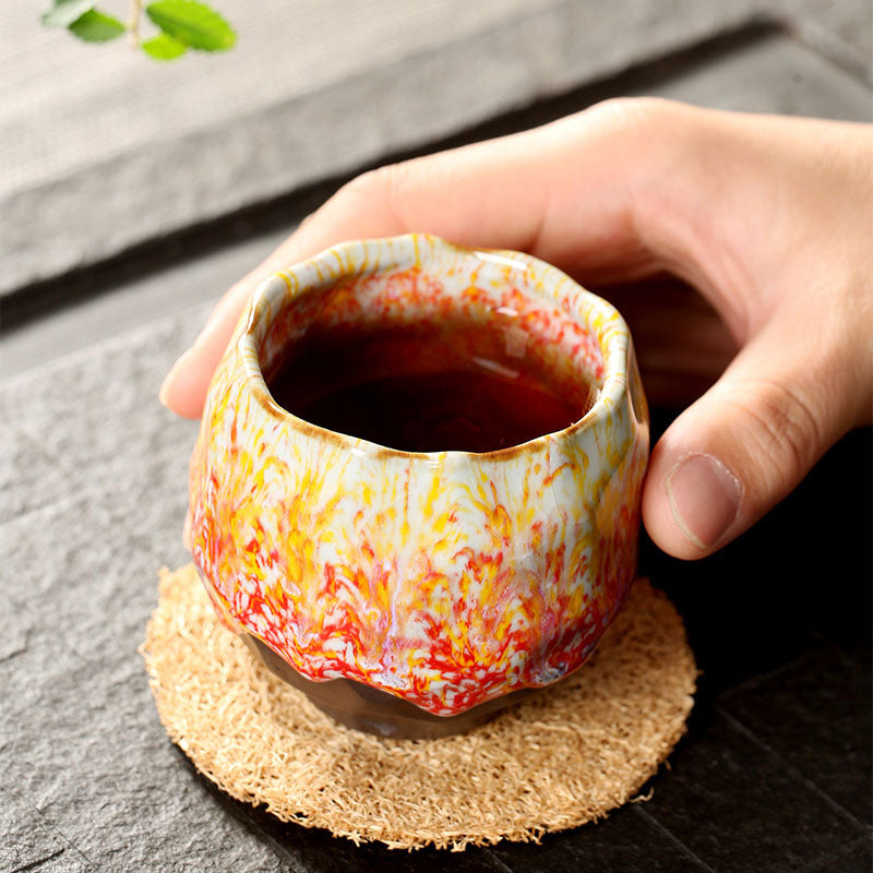Vibrant Ceramic Zen Teacup 130ml | Orange Red or Green Yellow