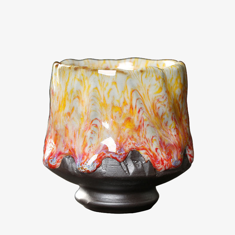 Vibrant Ceramic Zen Teacup 130ml | Orange Red or Green Yellow