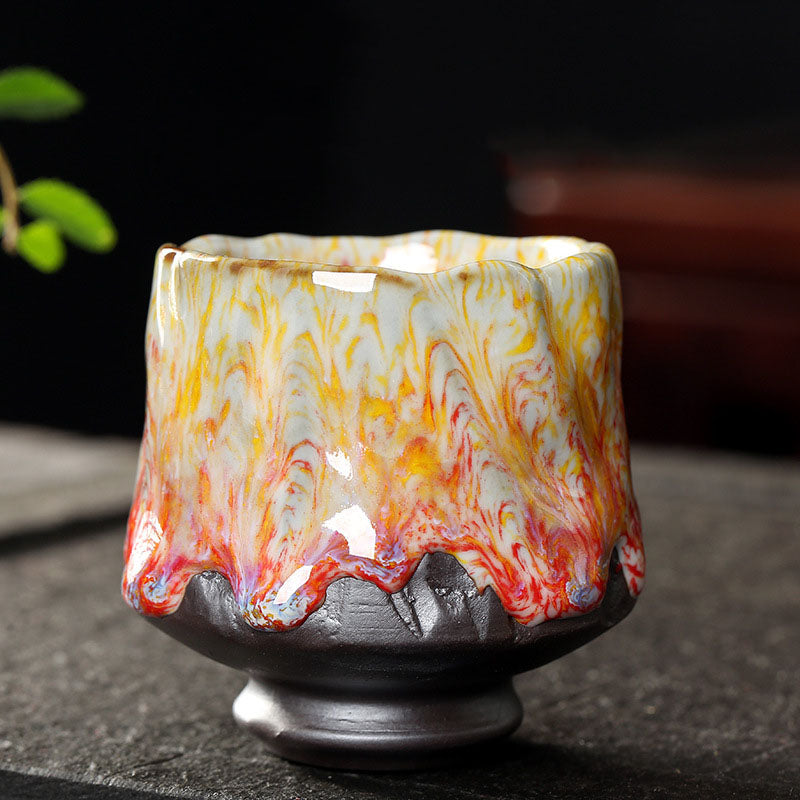Vibrant Ceramic Zen Teacup 130ml | Orange Red or Green Yellow