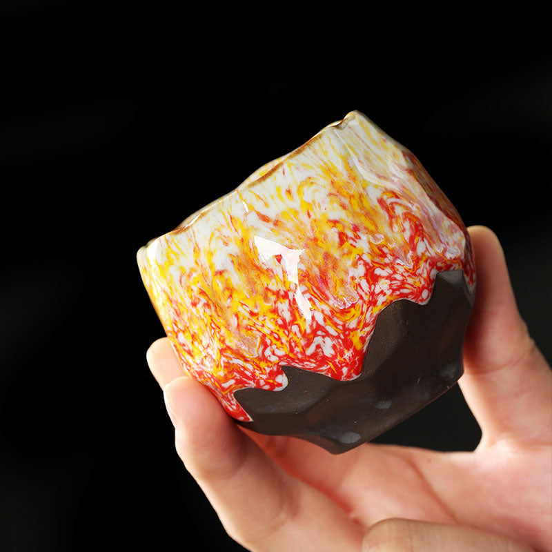 Vibrant Ceramic Zen Teacup 130ml | Orange Red or Green Yellow