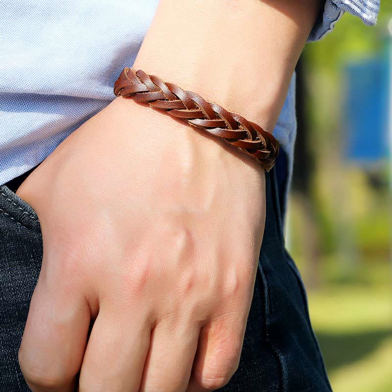 Vintage 18-20cm Leather Braided Strength Bracelet