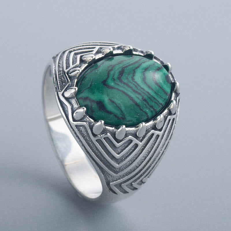 Vintage 18mm Sterling Silver Malachite Calmness Ring