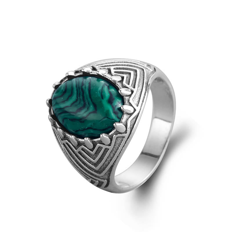 Vintage 18mm Sterling Silver Malachite Calmness Ring