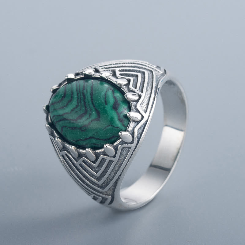 Vintage 18mm Sterling Silver Malachite Calmness Ring