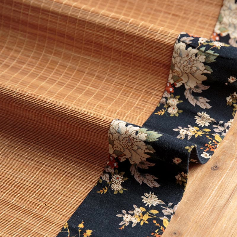 Vintage Bamboo Tea Mat 35x100cm | Peony Flower Coaster