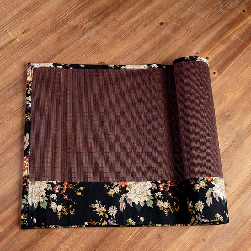 Vintage Bamboo Tea Mat 35x100cm | Peony Flower Coaster