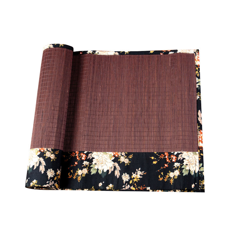 Vintage Bamboo Tea Mat 35x100cm | Peony Flower Coaster
