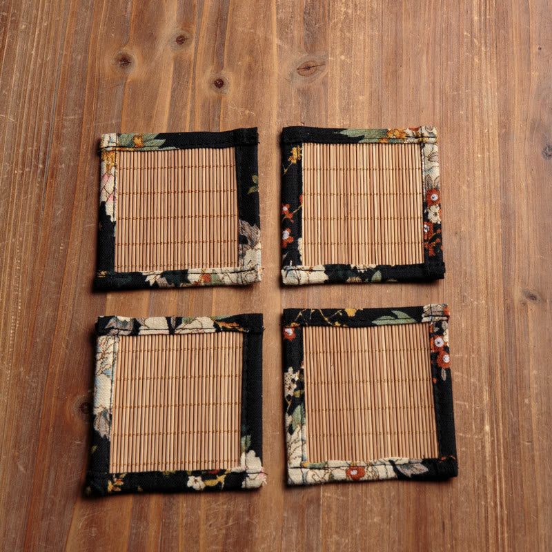 Vintage Bamboo Tea Mat 35x100cm | Peony Flower Coaster