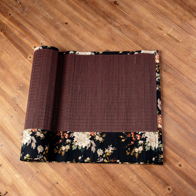 Vintage Bamboo Tea Mat 35x100cm | Peony Flower Coaster