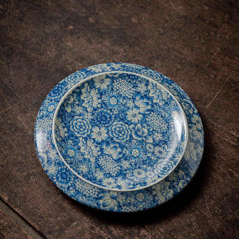 Vintage Blue White Porcelain Gaiwan Teacup with Lid 150ml