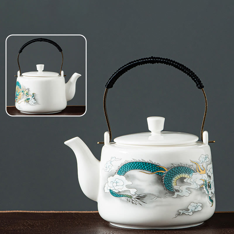 Vintage Ceramic Dragon Mountain Fisherman Kung Fu Teapot 600ml