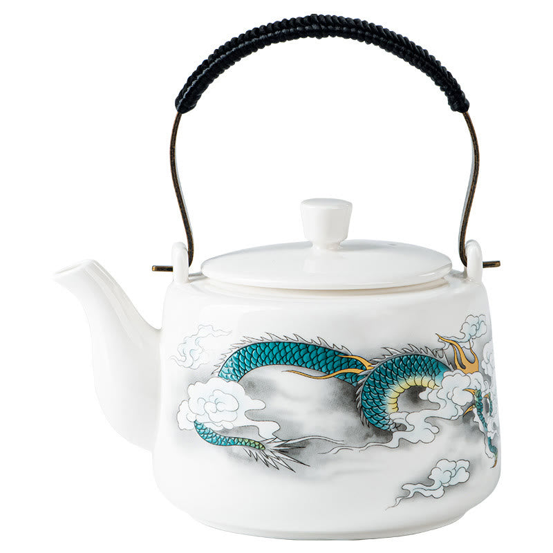 Vintage Ceramic Dragon Mountain Fisherman Kung Fu Teapot 600ml