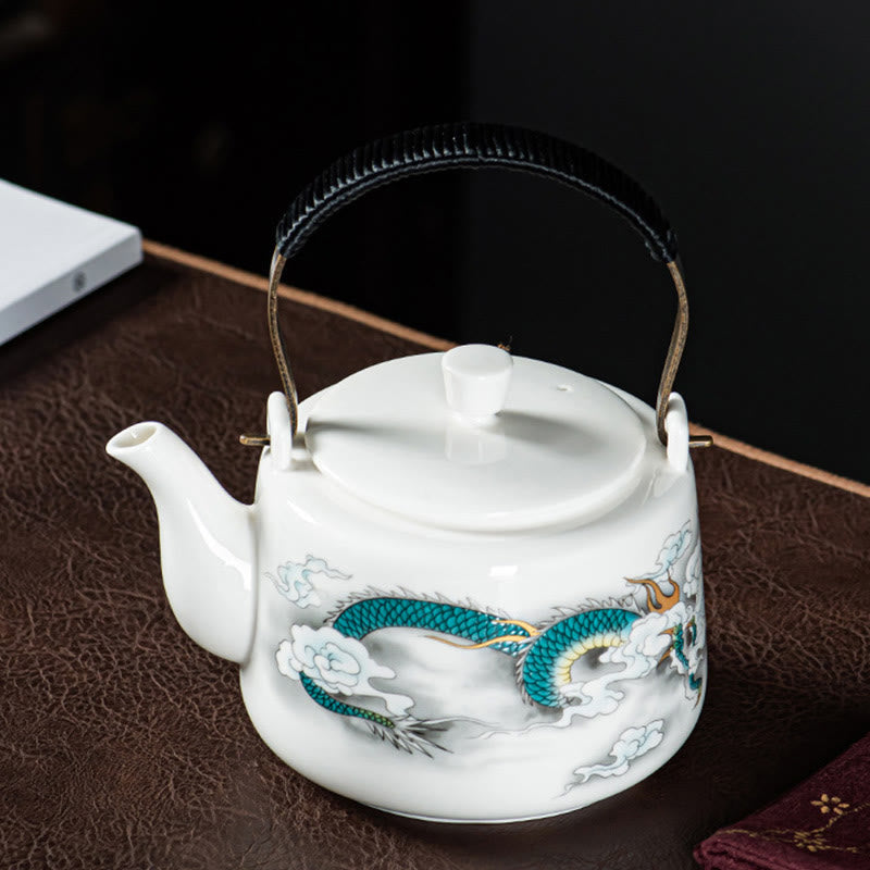 Vintage Ceramic Dragon Mountain Fisherman Kung Fu Teapot 600ml