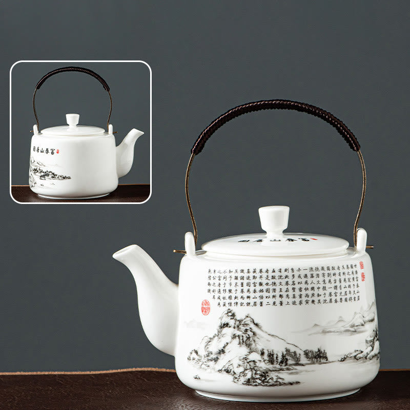 Vintage Ceramic Dragon Mountain Fisherman Kung Fu Teapot 600ml
