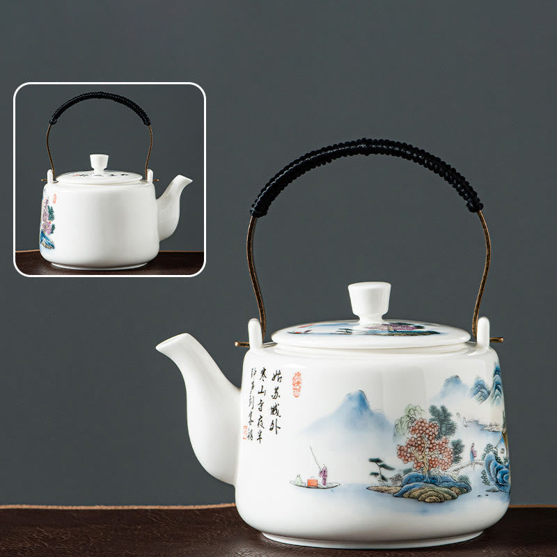 Vintage Ceramic Dragon Mountain Fisherman Kung Fu Teapot 600ml