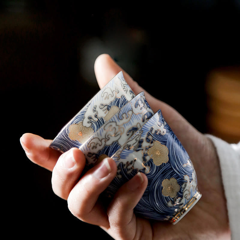 Vintage Ceramic Ocean Waves Teacup 60ml | Tableware