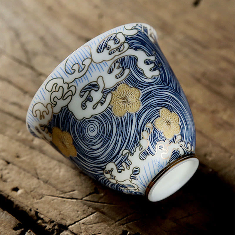 Vintage Ceramic Ocean Waves Teacup 60ml | Tableware